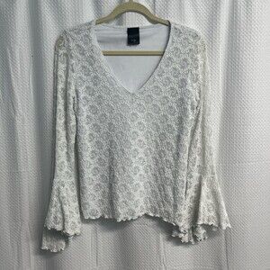 jtb Women’s Ivory Lace Sheer Top‎ Fairy Whimsigoth Bell Sleeve XL USA 90’s